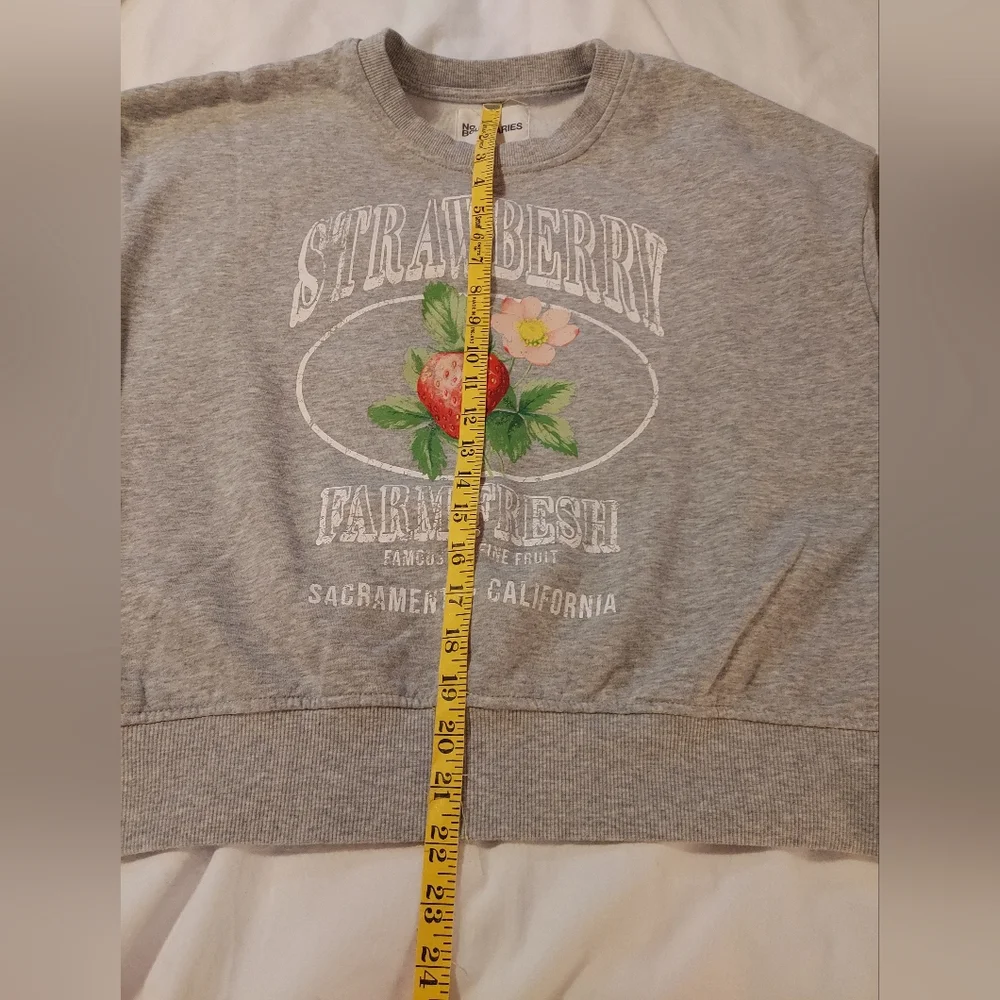 No Boundaries Heather Gray Boxy Cropped Strawberry Graphic Sweatshirt - Picture 6 of 7